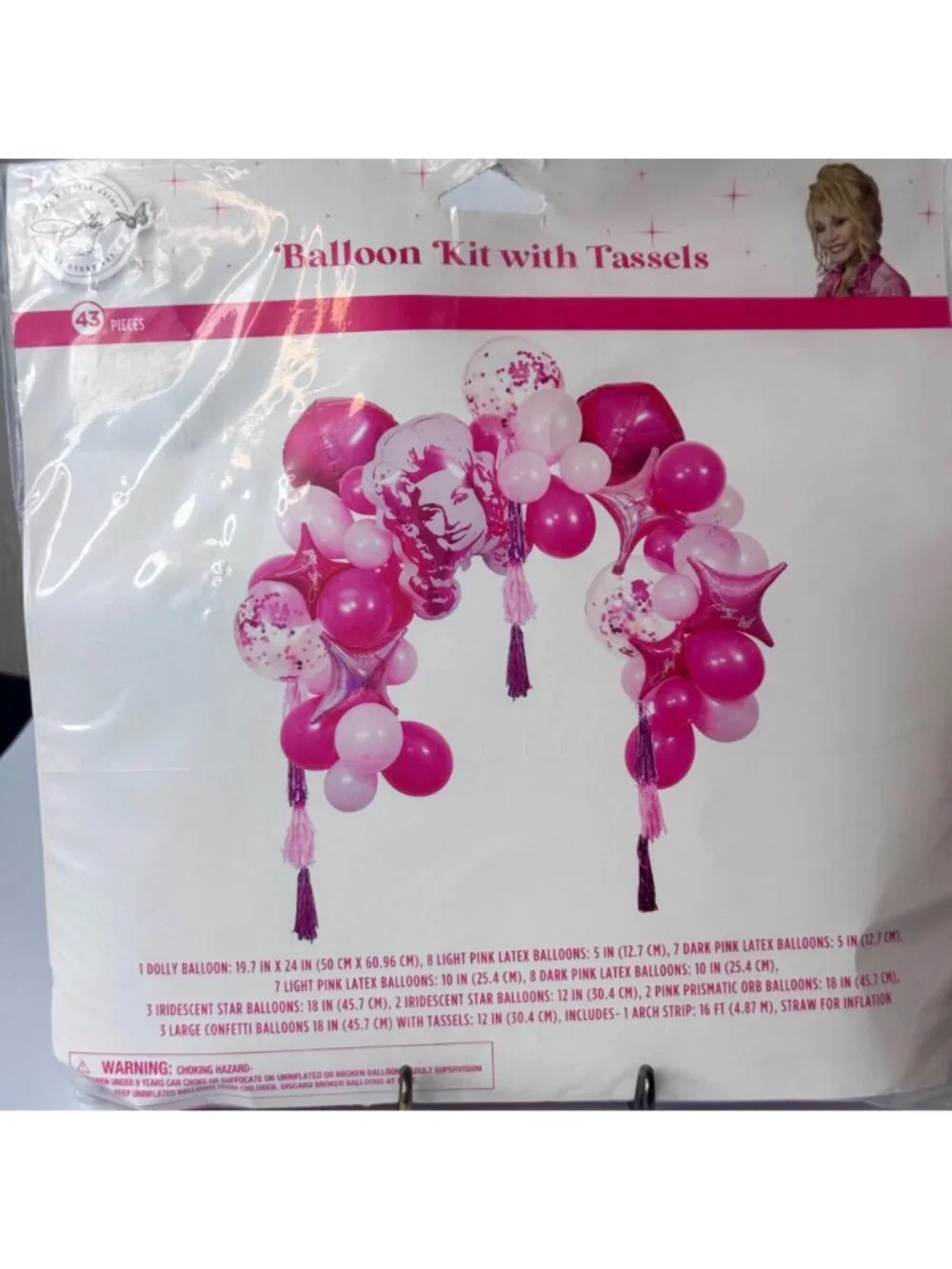 Dolly Parton Arch Balloon Kit Tassels Pink & White Confetti Balloons 43 Pc NEW!